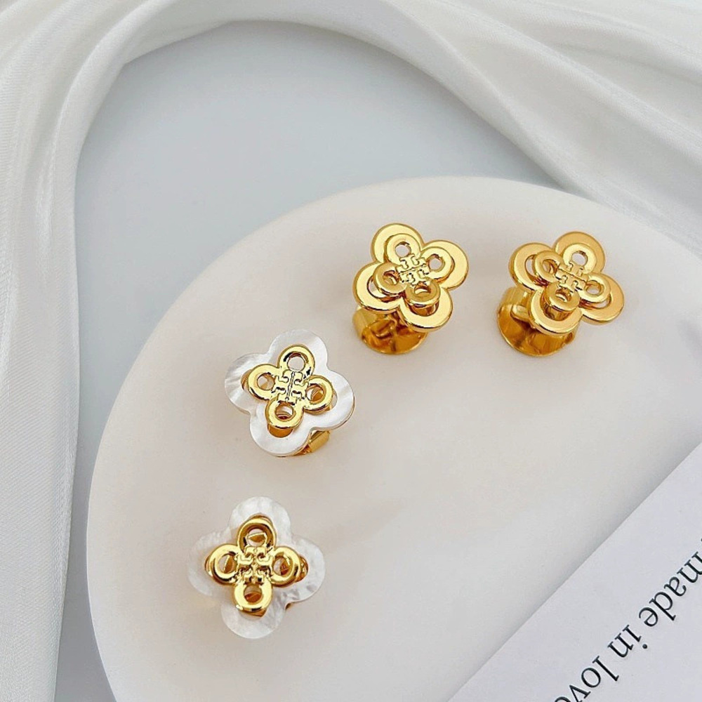 Tory Burch Gold Letter Earrings with Shell Inlay